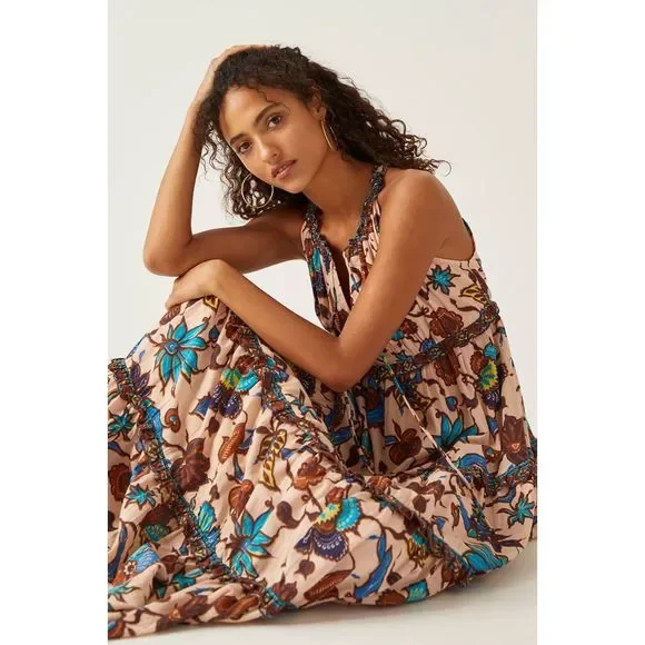 New Anthropologie x Love The Label Boho Printed Maxi Dress sz M - Picture 3 of 7